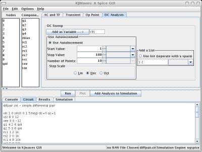 Kjwaves main window after loading a circuit